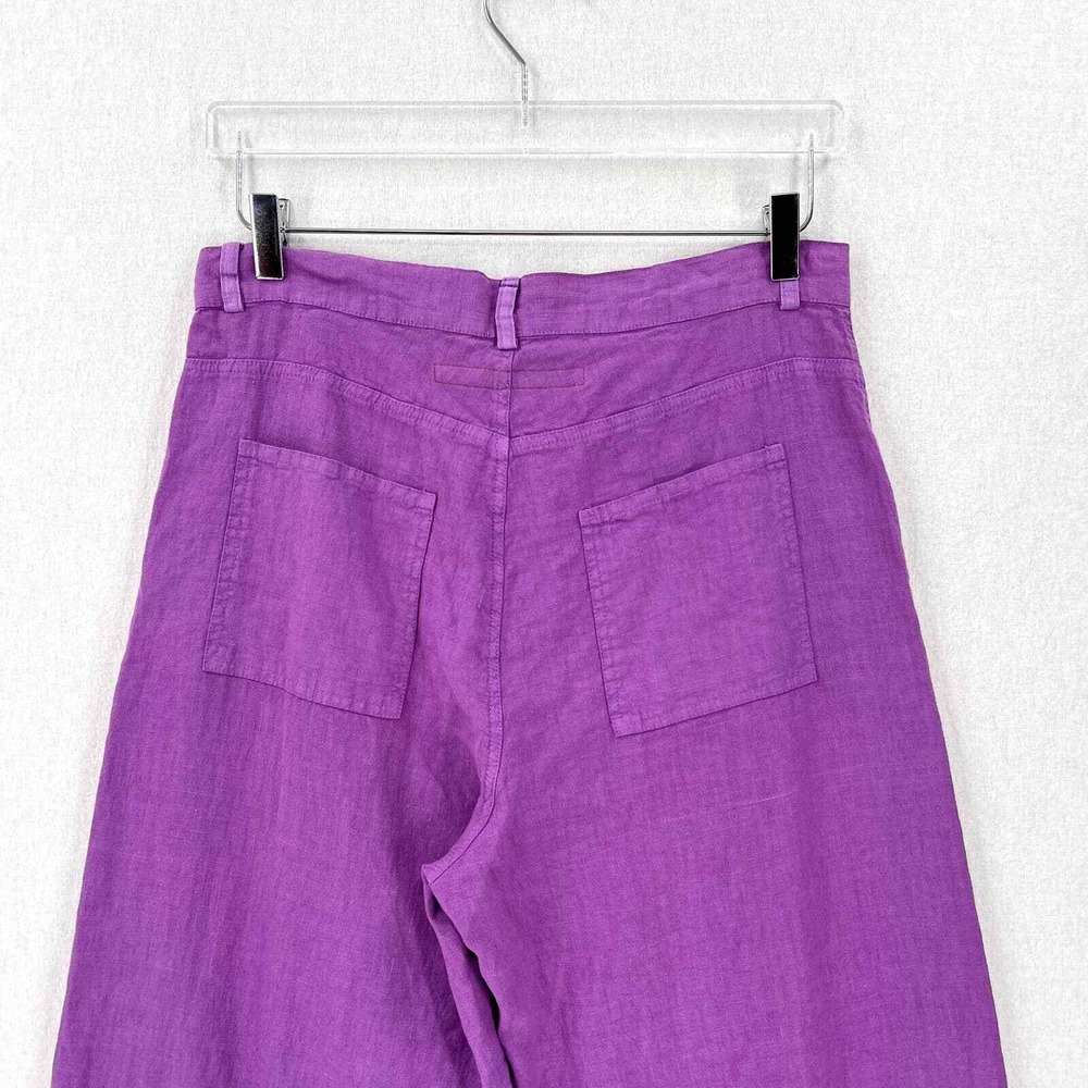 Enza Costa Pants Women Large Purple Linen Wide Leg High Rise Pocket Casual - Picture 5 of 16